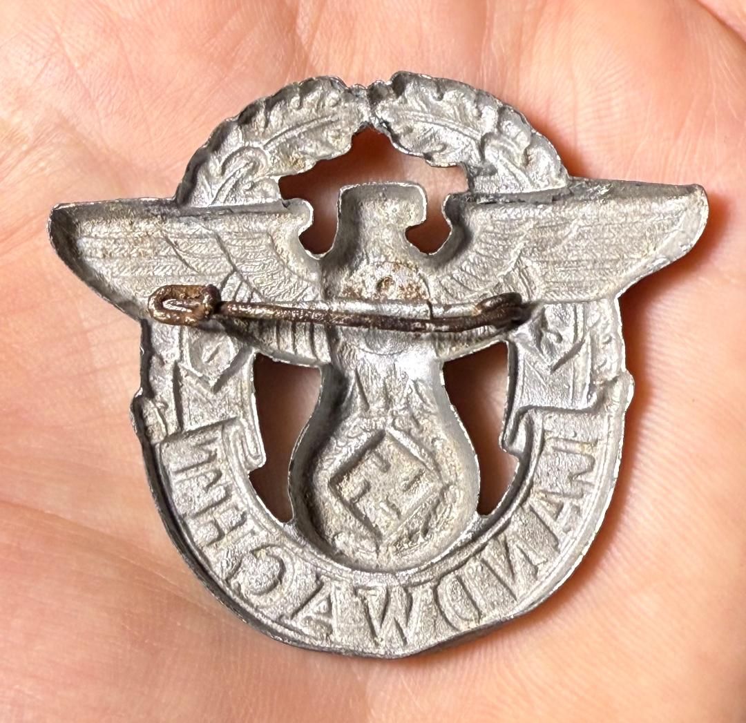 Z FACEBOOK AUCTION - Landwacht Auxiliary Police Eagle Hat Cap Badge German Polizei Third Reich Insignia, STARTING BID $35 *