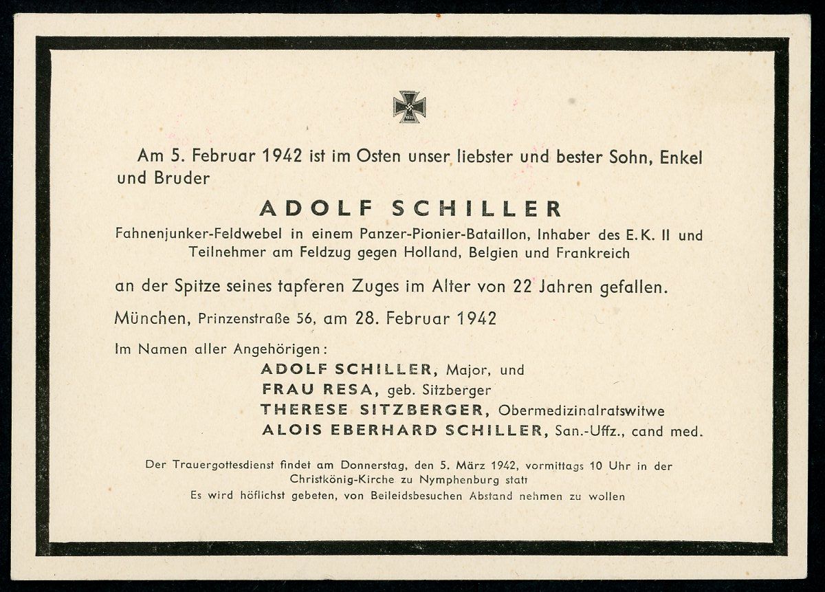 German WW2 Death Card Panzer Pionier Battalion EK2 West Front Veteran KIA 1942 Eastern Front *