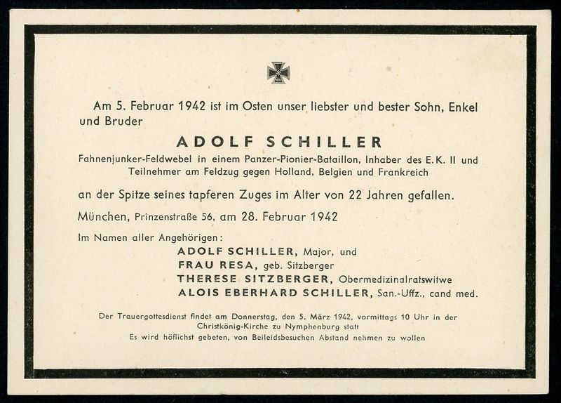 German WW2 Death Card Panzer Pionier Battalion EK2 West Front Veteran KIA 1942 Eastern Front *