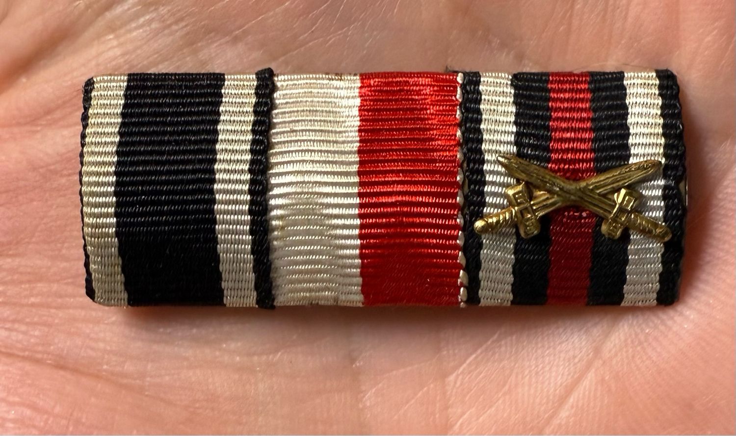 German WW1 Three Place Ribbon Bar: Iron Cross, Hanseatic Lubeck Cross, Hindenburg Cross w/ Swords