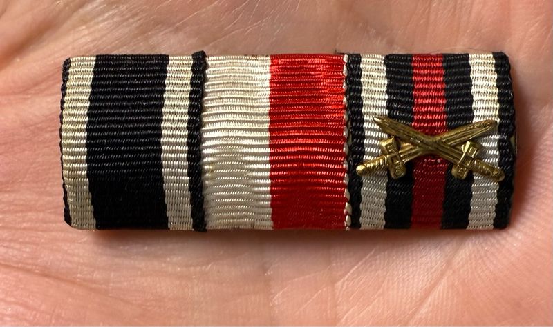 German WW1 Three Place Ribbon Bar: Iron Cross, Hanseatic Lubeck Cross, Hindenburg Cross w/ Swords
