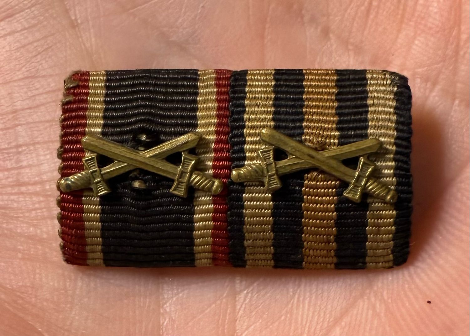 German WW1 and WW2 Two Place Ribbon Bar - War Merit Cross 2nd Class &amp; Hindenburg Cross *