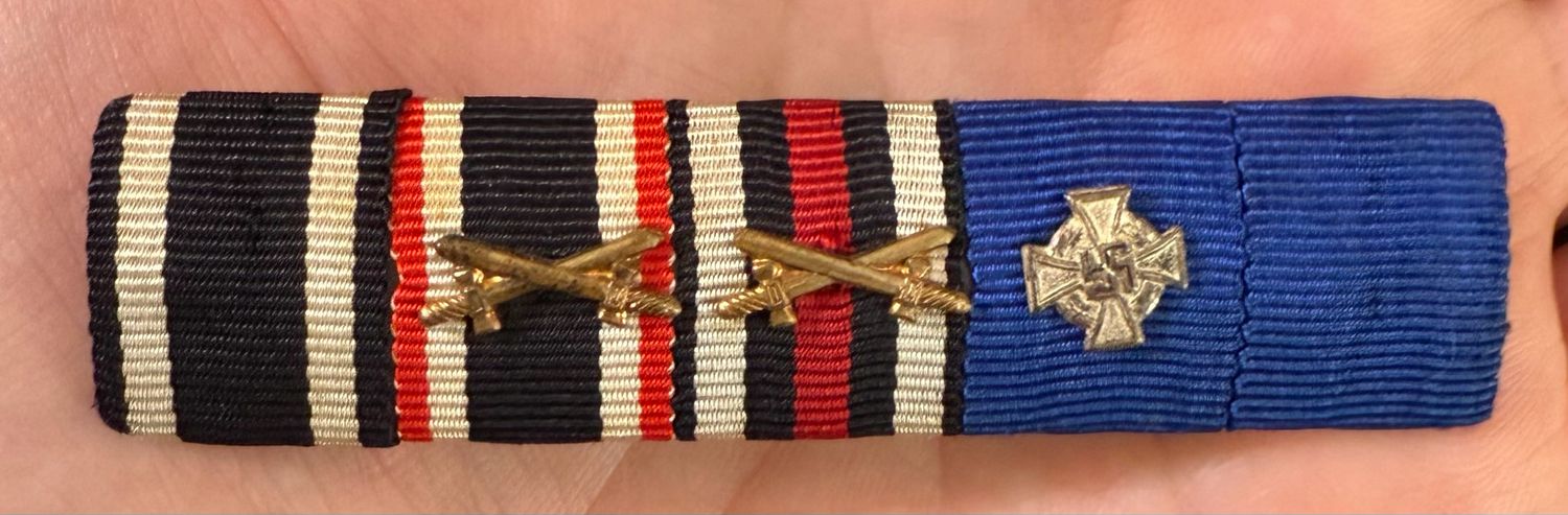 Z FACEBOOK AUCTION - German WW1 + WW2 5 Place Ribbon Iron Cross KVK2 Hindenburg Cross, 25 Year NSDAP + Army Service, STARTING BID $10 *