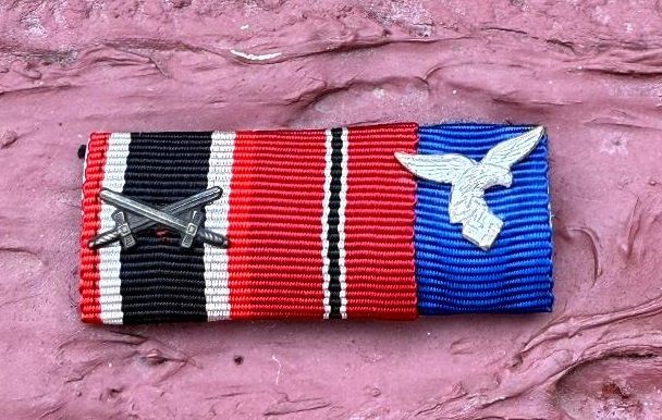 German WW2 3 Place Ribbon Bar KVK2, Russian Front and Luftwaffe Long Service w/ Eagle Device *