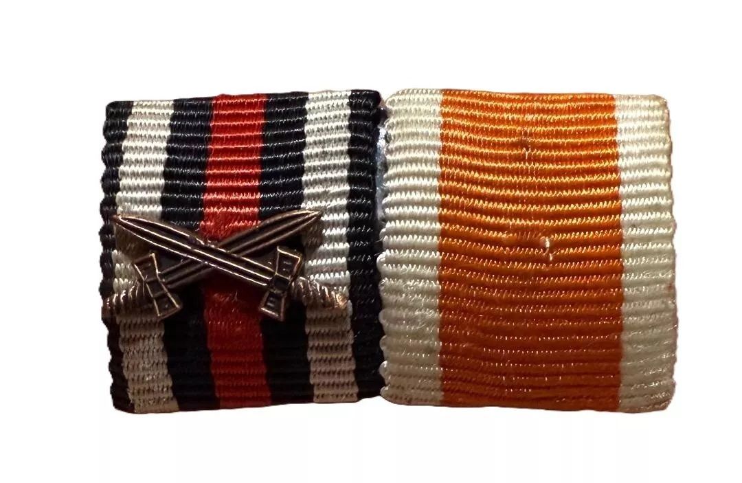 Z German WW1 +WW2 - 2 Place Ribbon Bar Hindenburg Cross + DRK Red Cross *