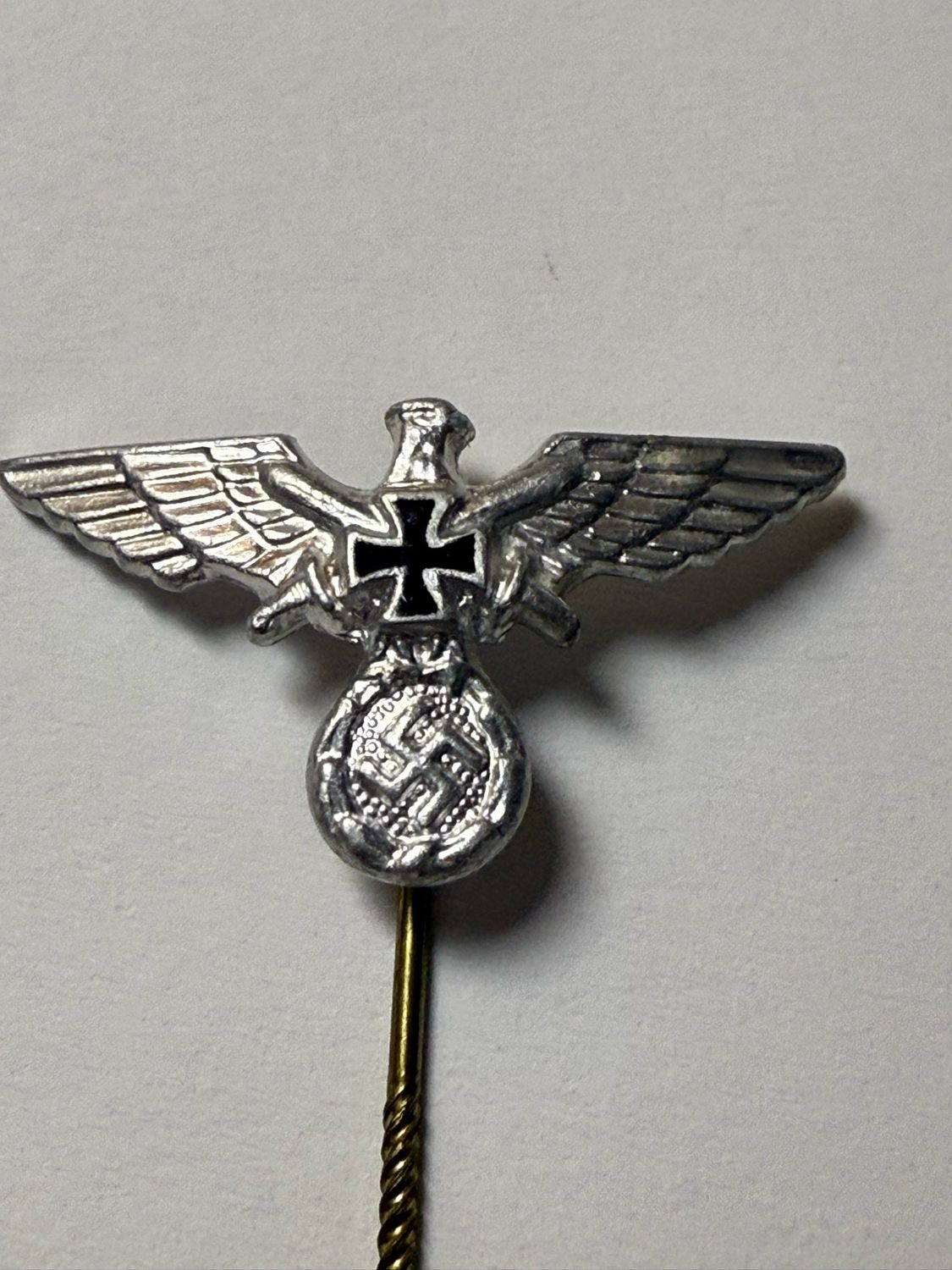 Z FACEBOOK AUCTION - NSRKB MEMBER&#39;S NATIONAL EAGLE LAPEL PIN Reichskriegerbund German Third Reich Stickpin - STARTING BID $5 *