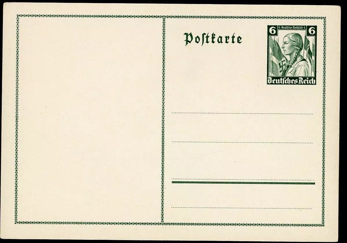 Z Rare German WW2 Postcard Swastika Postage Stamp w/ BDM Girl Deutsche Nothilfe