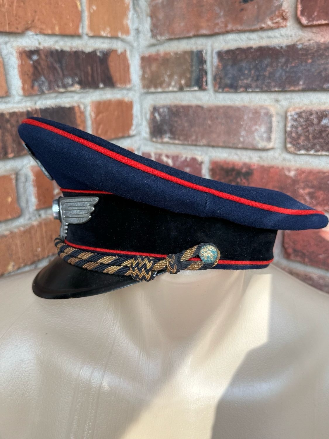 Z FACEBOOK AUCTION -Deutsche Reichsbahn Visor Cap Hat w/ Metal Insignia Karl Naubert German WW2 Third Reich, STARTING BID $375 *