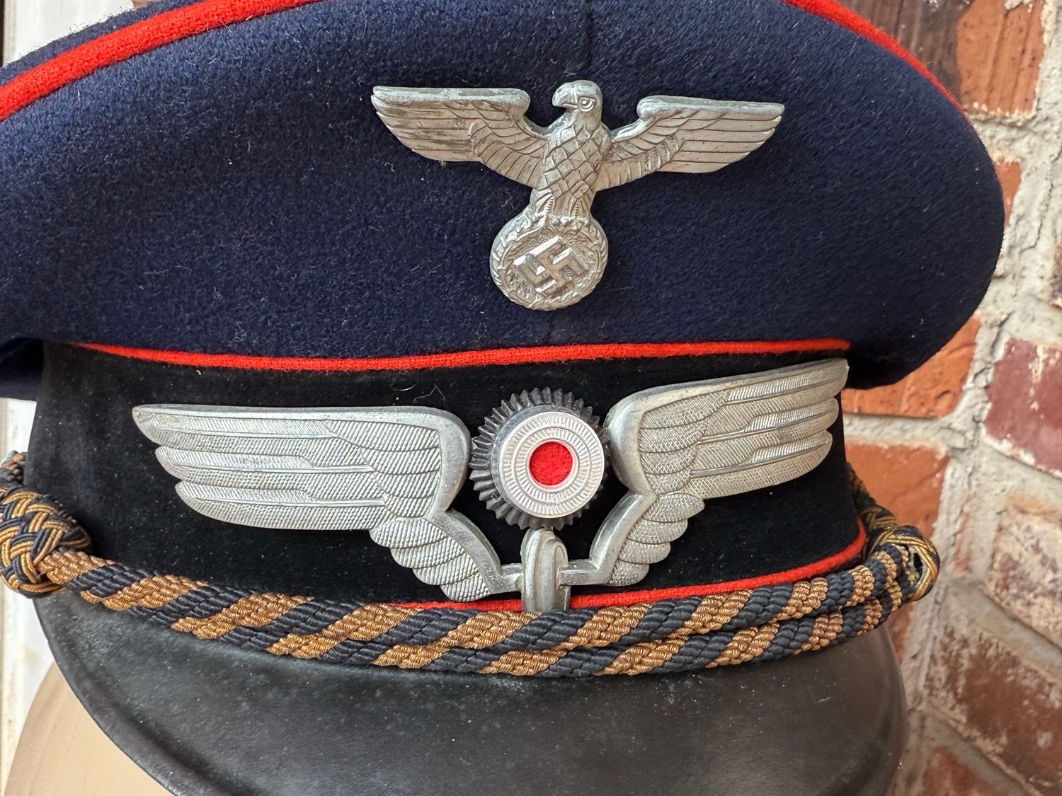 Z FACEBOOK AUCTION -Deutsche Reichsbahn Visor Cap Hat w/ Metal Insignia Karl Naubert German WW2 Third Reich, STARTING BID $375 *