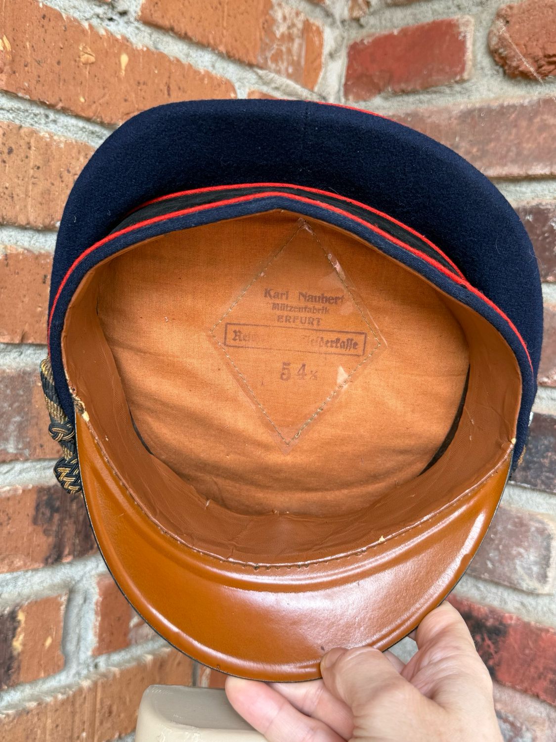 Z FACEBOOK AUCTION -Deutsche Reichsbahn Visor Cap Hat w/ Metal Insignia Karl Naubert German WW2 Third Reich, STARTING BID $375 *