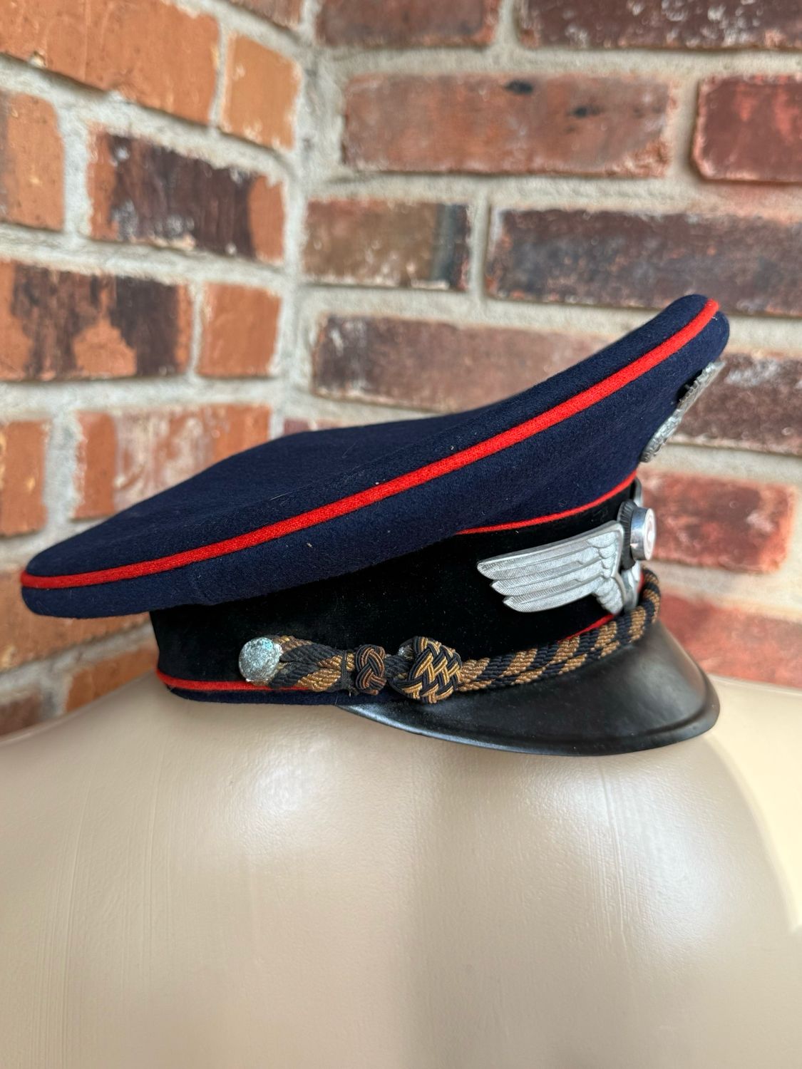 Z FACEBOOK AUCTION -Deutsche Reichsbahn Visor Cap Hat w/ Metal Insignia Karl Naubert German WW2 Third Reich, STARTING BID $375 *