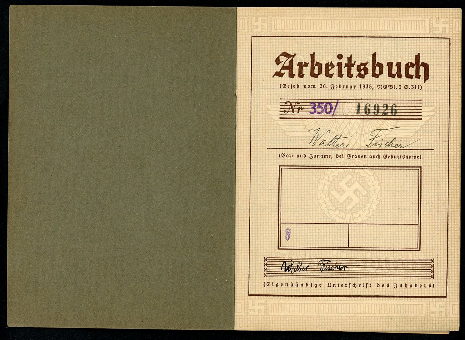 Z FACEBOOK AUCTION - 2ND PATTERN GERMAN WW2 ARBEITSBUCH, DORNIER FACTORY - STARTING BID $12 *