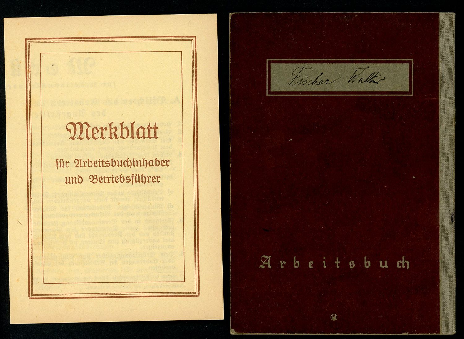 Z FACEBOOK AUCTION - 2ND PATTERN GERMAN WW2 ARBEITSBUCH, DORNIER FACTORY - STARTING BID $12 *