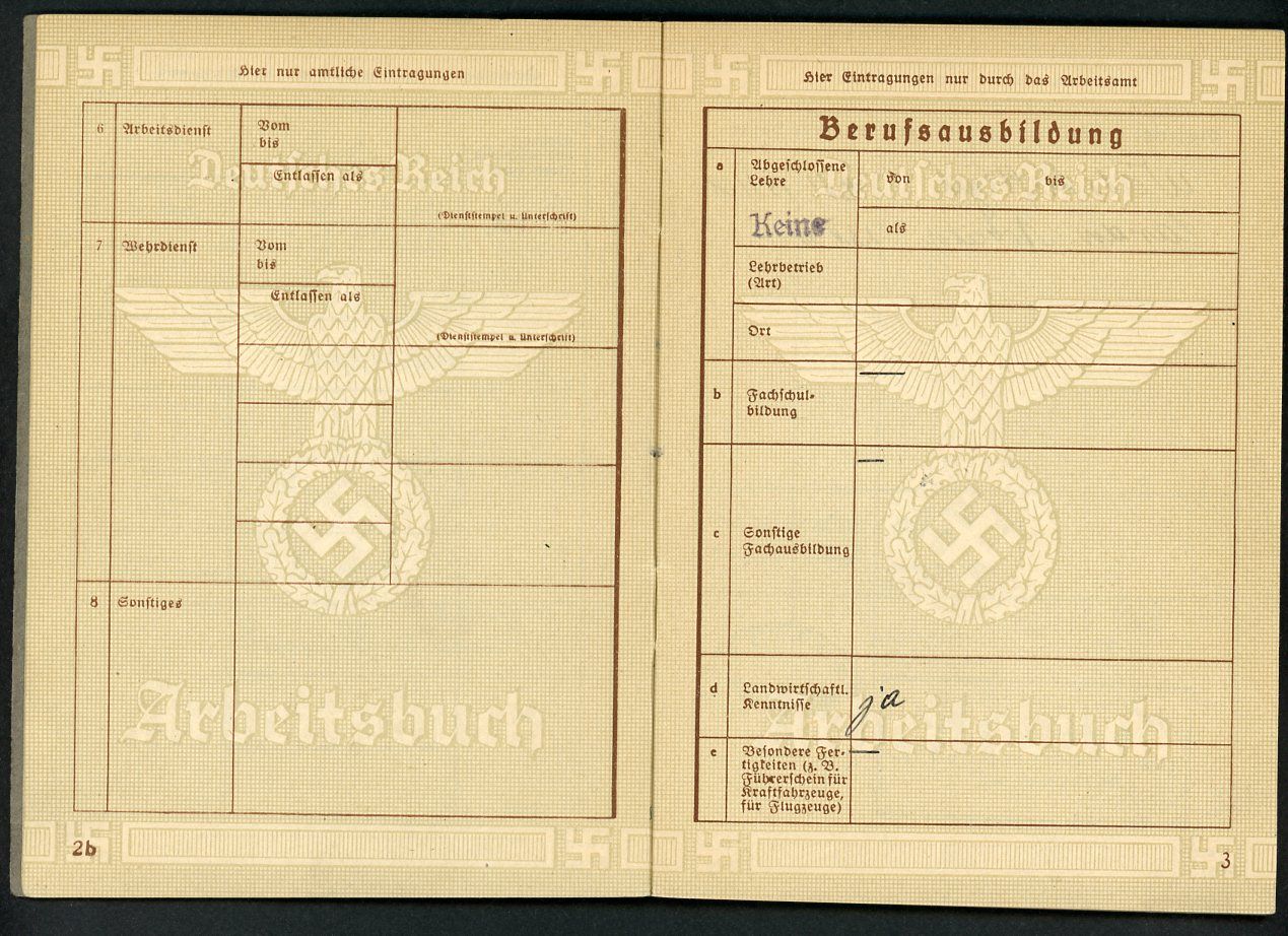 Z FACEBOOK AUCTION - German WW2 2nd Pattern Arbeitsbuch, Civil Engineer, START BID $12 *