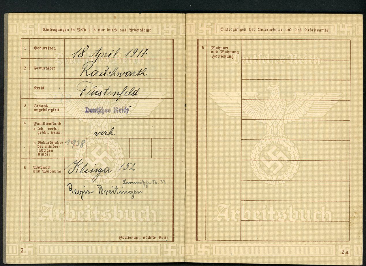 Z FACEBOOK AUCTION - German WW2 2nd Pattern Arbeitsbuch, Civil Engineer, START BID $12 *