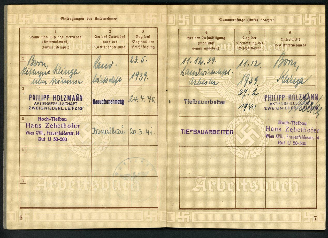 Z FACEBOOK AUCTION - German WW2 2nd Pattern Arbeitsbuch, Civil Engineer, START BID $12 *