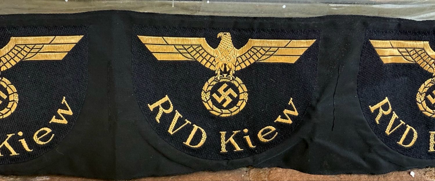 Z FACEBOOK AUCTION - Strip of 3 Unissued German WW2 Deutsche Reichsbahn RVD Kiew Ukraine Uniform Insignia Patches Unissued, Starting Bid $45 *