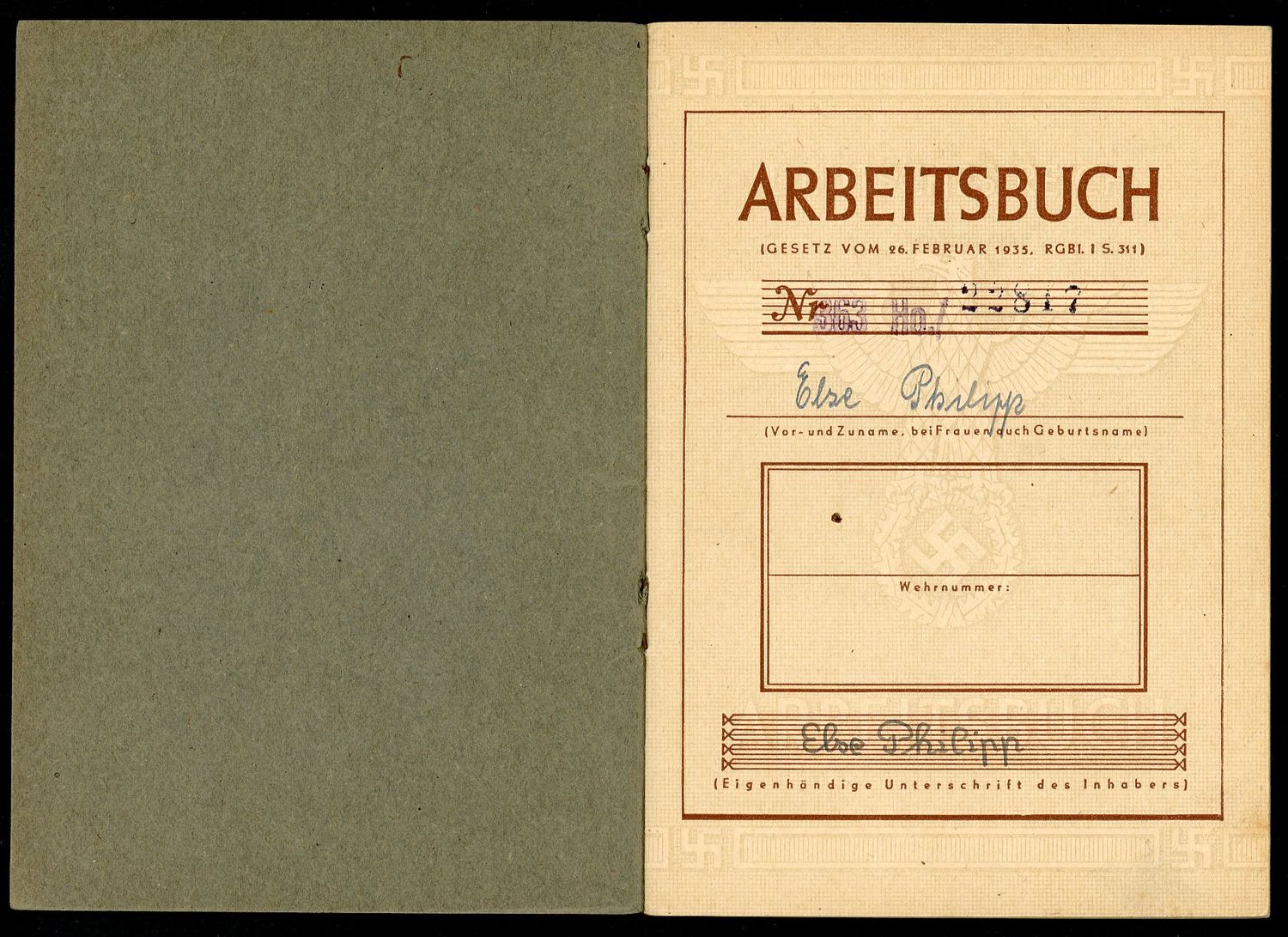 Z FACEBOOK AUCTION - RARE Late War 3rd Pattern German WW2 Arbeitsbuch 17 Year Old Girl Worked At Iron Works, Starting Bid $15 *