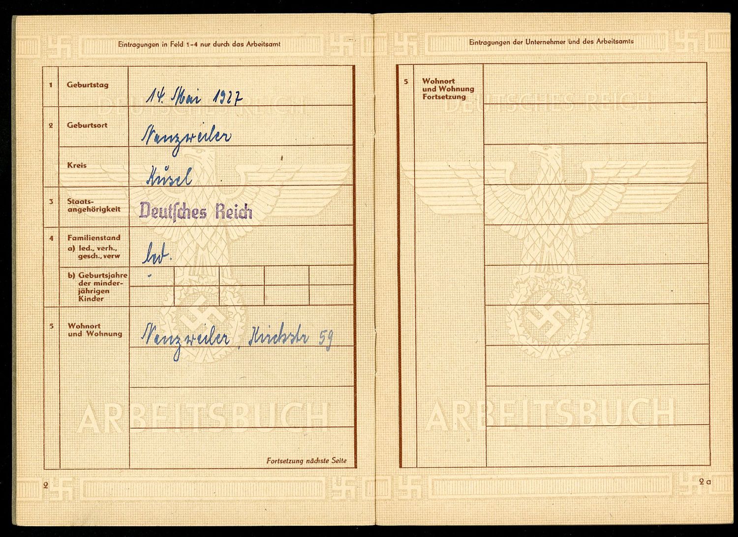 Z FACEBOOK AUCTION - RARE Late War 3rd Pattern German WW2 Arbeitsbuch 17 Year Old Girl Worked At Iron Works, Starting Bid $15 *