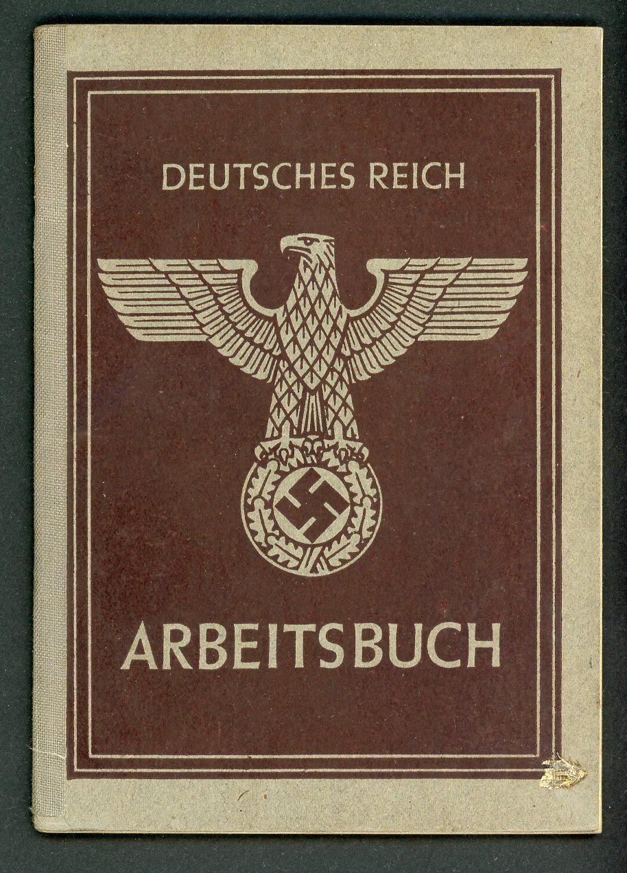 Z FACEBOOK AUCTION - RARE Late War 3rd Pattern German WW2 Arbeitsbuch 17 Year Old Girl Worked At Iron Works, Starting Bid $15 *