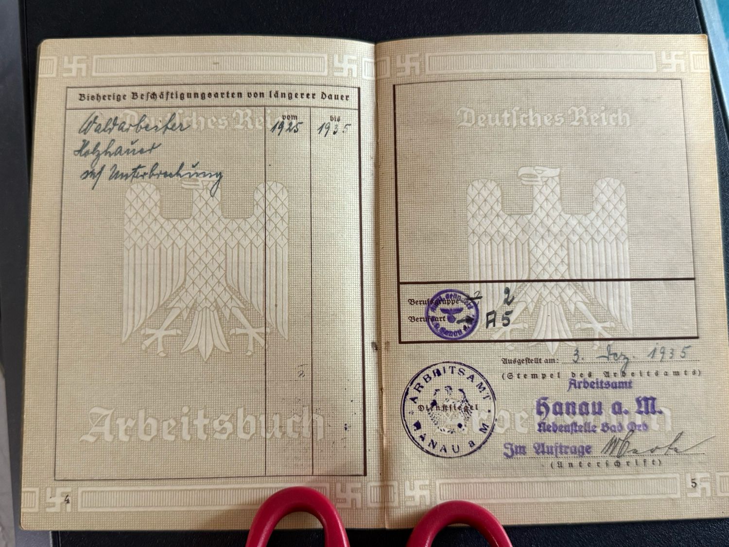 Z FACEBOOK AUCTION - German Arbeitsbuch Worked For Business Named WILHELM KLINK, The Colonel From Hogan&#39;s Heroes! Timber, Forest, Wood Worker, STARTING BID $15