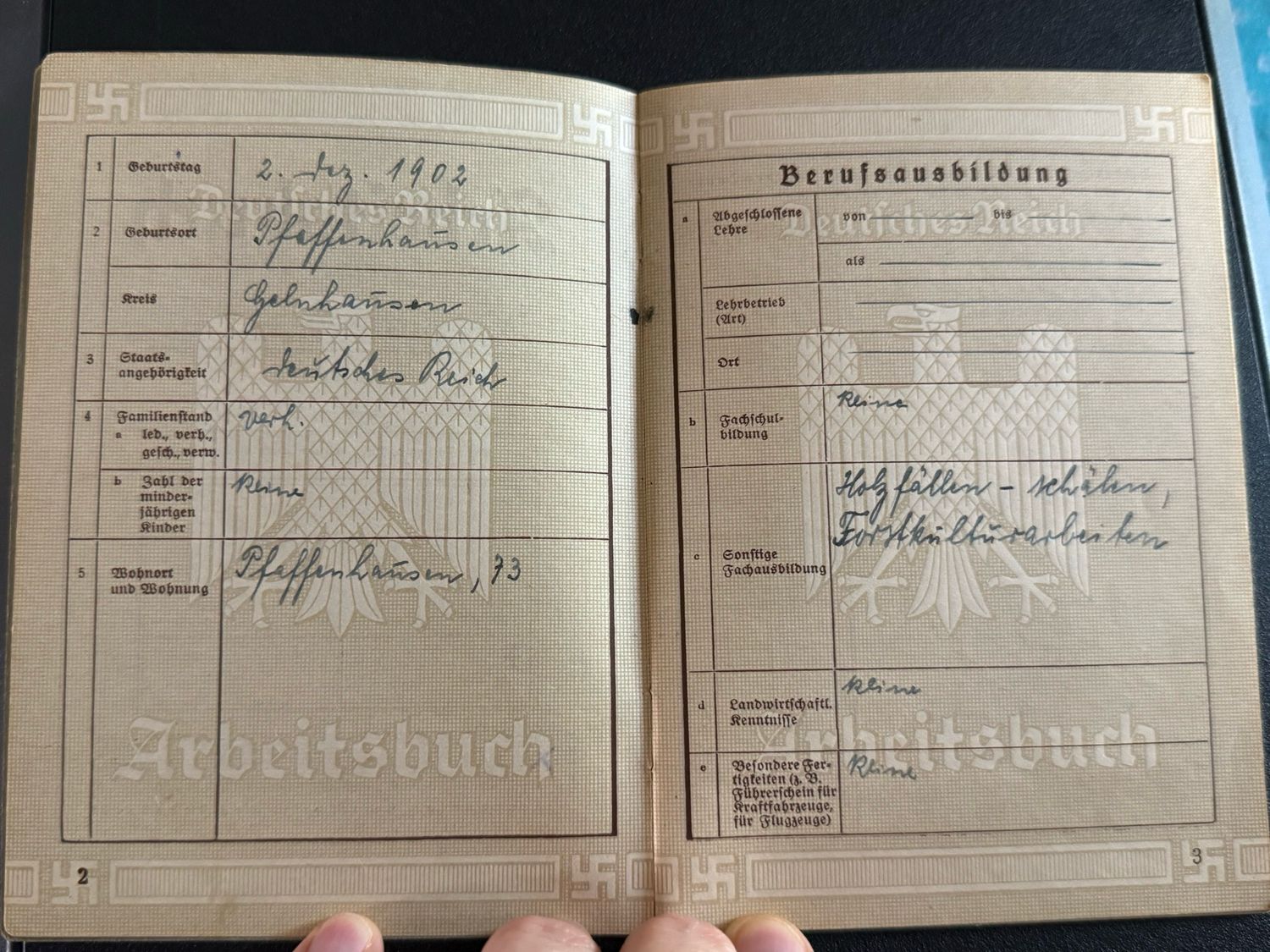 Z FACEBOOK AUCTION - German Arbeitsbuch Worked For Business Named WILHELM KLINK, The Colonel From Hogan&#39;s Heroes! Timber, Forest, Wood Worker, STARTING BID $15