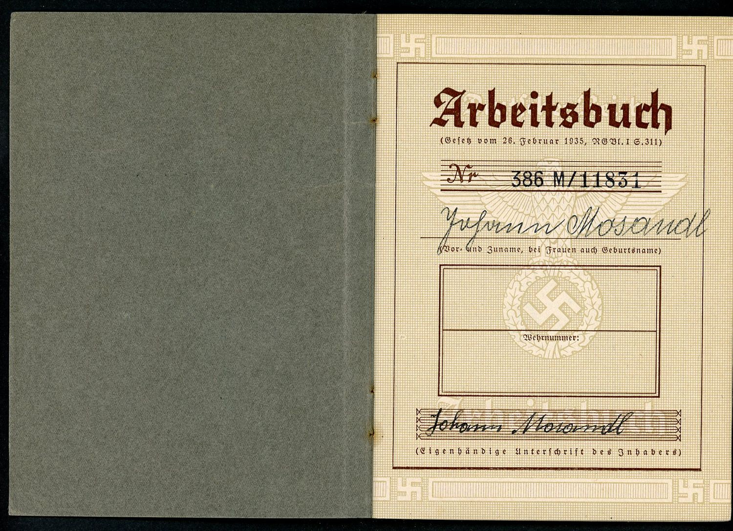 Z FACEBOOK AUCTION - German WW2 2nd Pattern Arbeitsbuch Worker&#39;s Record Book, Army Clothing Office Driver 1940, STARTING BID $12 *