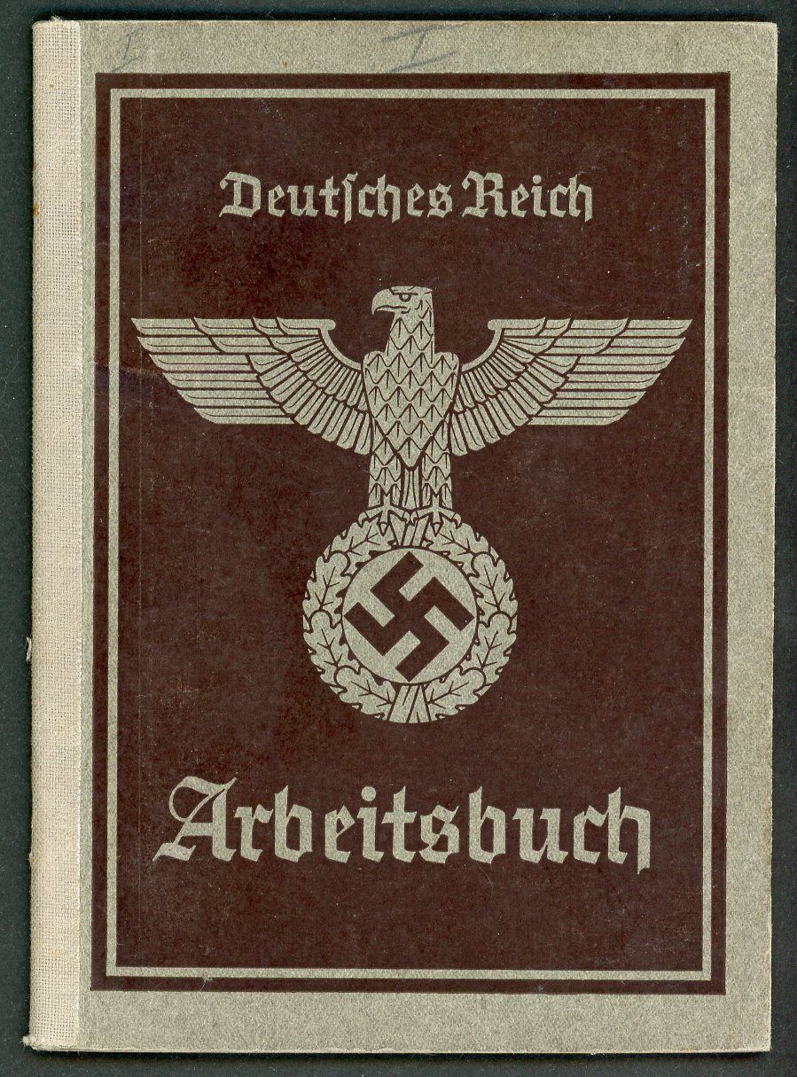 Z FACEBOOK AUCTION - German WW2 2nd Pattern Arbeitsbuch Worker&#39;s Record Book, Army Clothing Office Driver 1940, STARTING BID $12 *