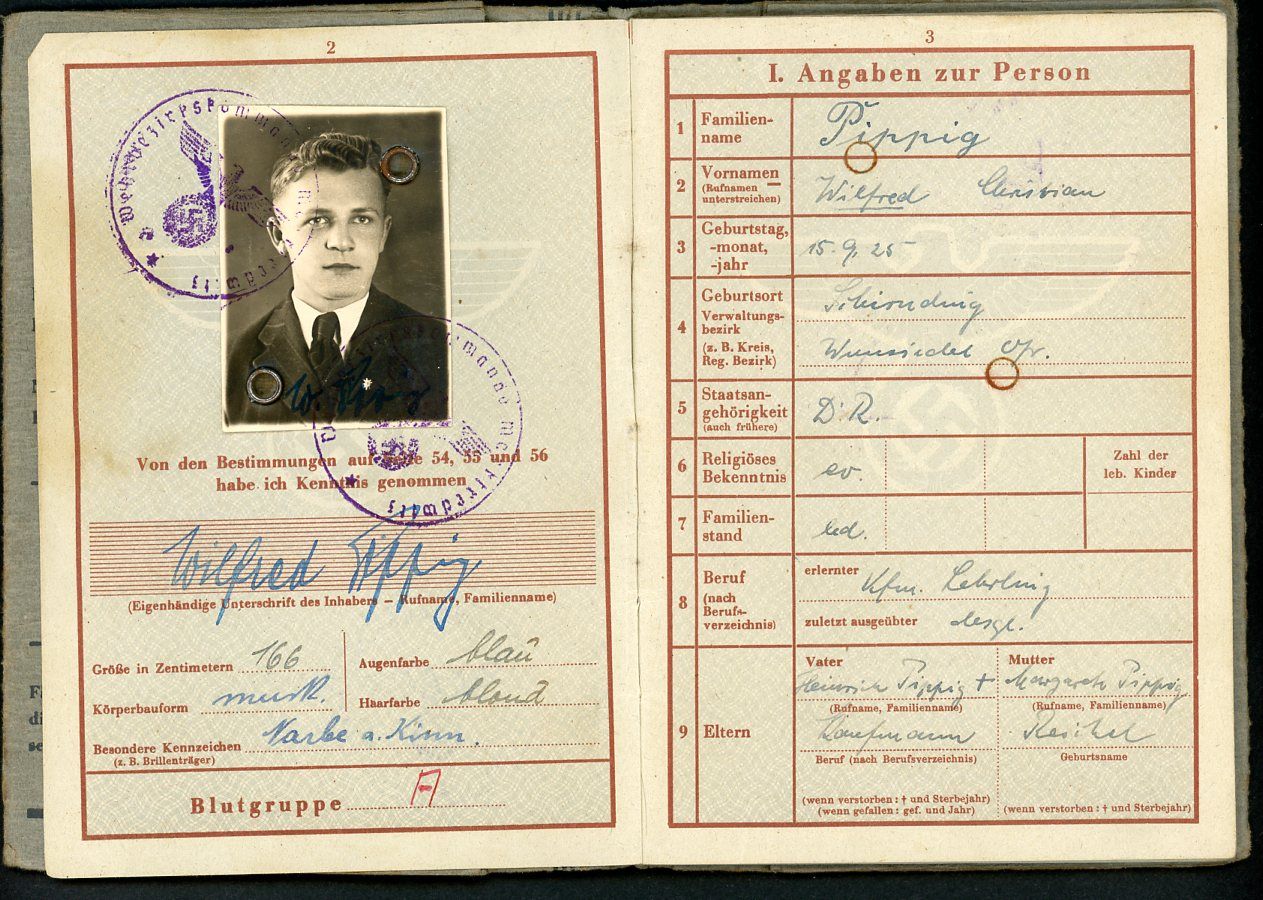 Z FACEBOOK AUCTION - German WW2 Soldier Wehrpass, 2nd Pattern, Nachrichten Unit, 1943-44, Promoted Twice + Document &amp; Photo, STARTING BID $35*