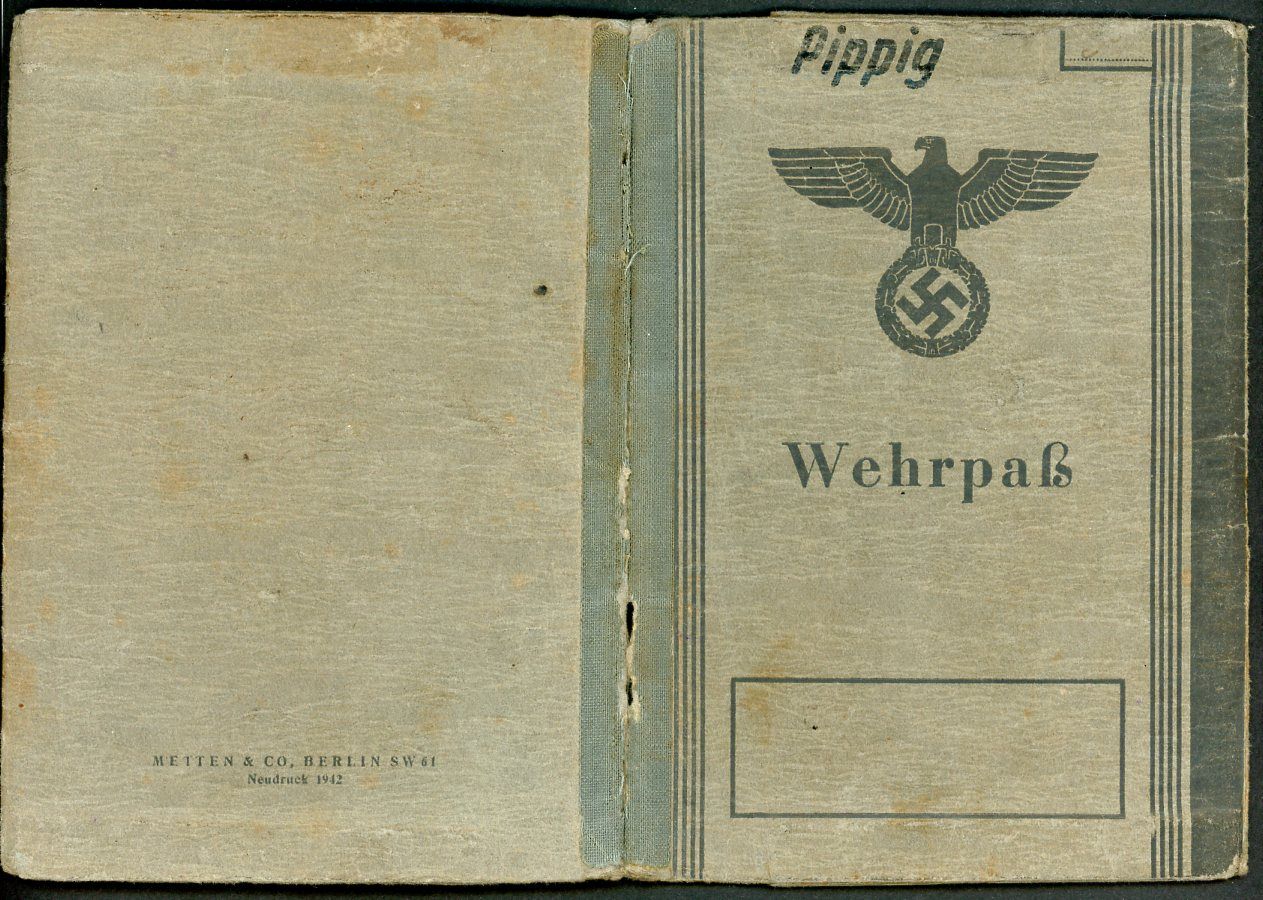 Z FACEBOOK AUCTION - German WW2 Soldier Wehrpass, 2nd Pattern, Nachrichten Unit, 1943-44, Promoted Twice + Document &amp; Photo, STARTING BID $35*