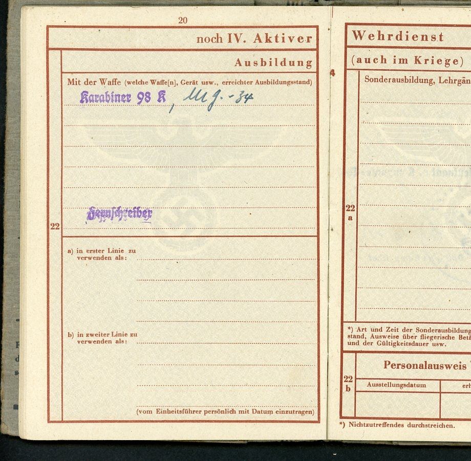 Z FACEBOOK AUCTION - German WW2 Soldier Wehrpass, 2nd Pattern, Nachrichten Unit, 1943-44, Promoted Twice + Document &amp; Photo, STARTING BID $35*
