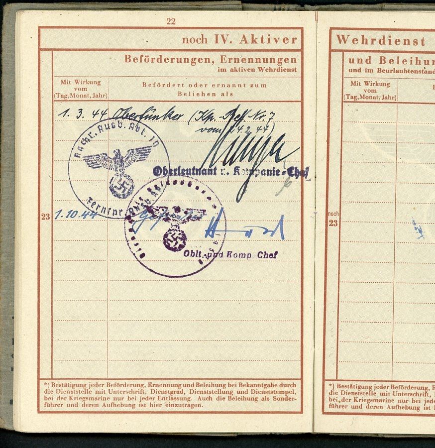 Z FACEBOOK AUCTION - German WW2 Soldier Wehrpass, 2nd Pattern, Nachrichten Unit, 1943-44, Promoted Twice + Document &amp; Photo, STARTING BID $35*