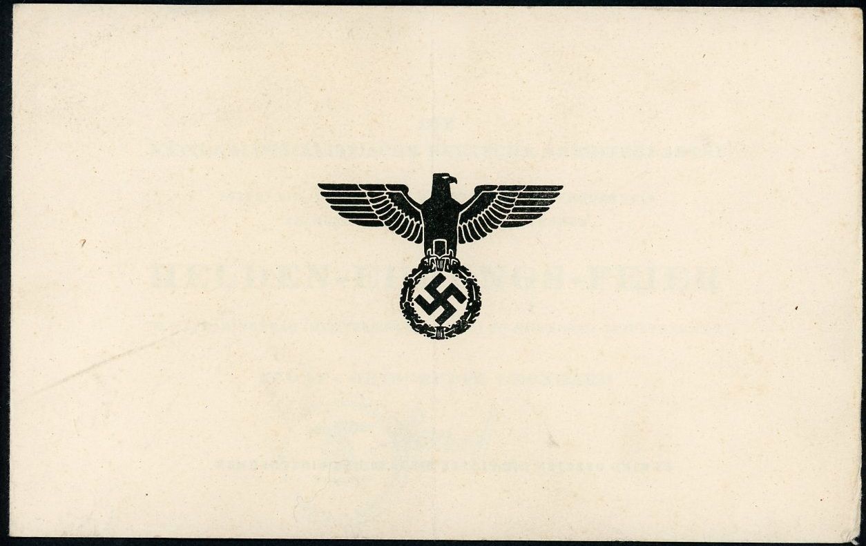 Z FACEBOOK AUCTION - OFFICIAL NSDAP REQUEST TO ATTEND HERO EVENT LATE 1941, ORTSGRUPPENLEITER SIGNATURE, STARTING BID $5*