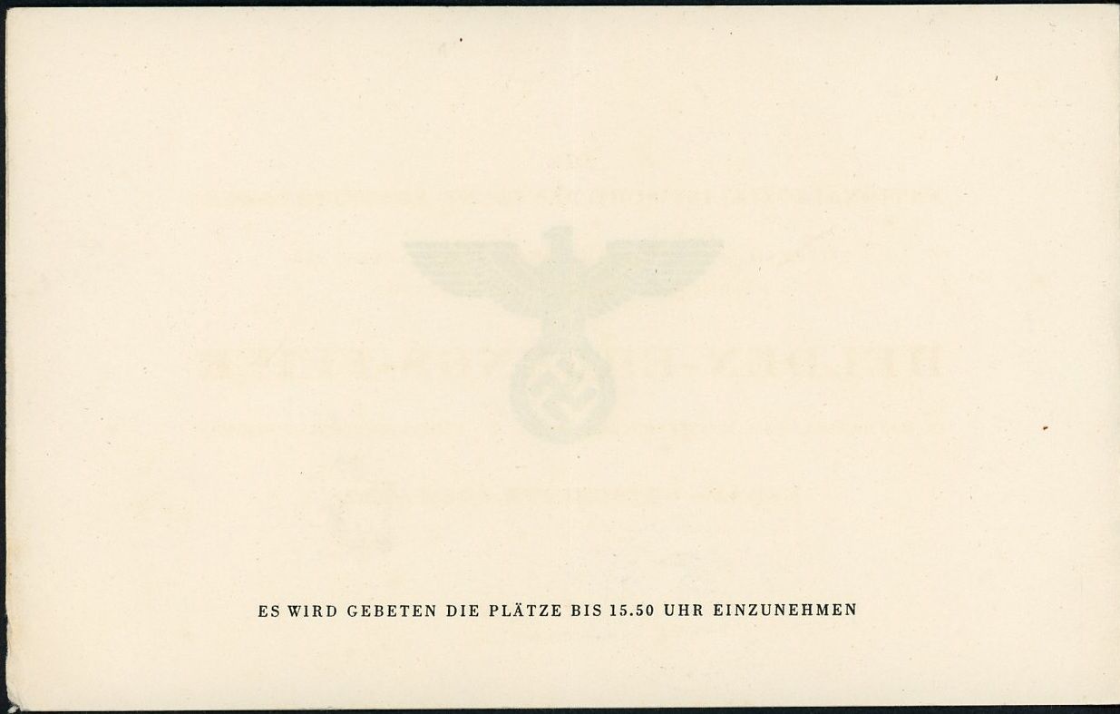 Z FACEBOOK AUCTION - OFFICIAL NSDAP REQUEST TO ATTEND HERO EVENT LATE 1941, ORTSGRUPPENLEITER SIGNATURE, STARTING BID $5*