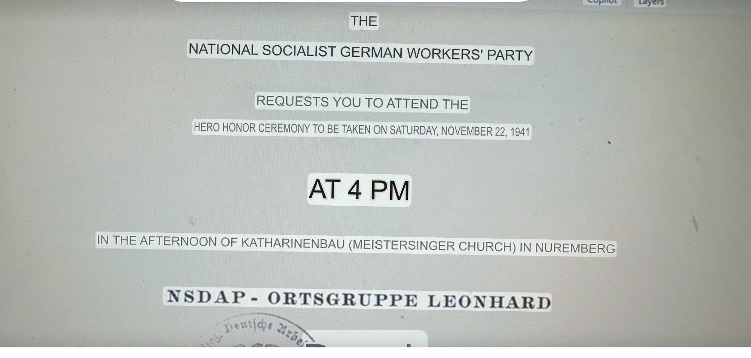 Z FACEBOOK AUCTION - OFFICIAL NSDAP REQUEST TO ATTEND HERO EVENT LATE 1941, ORTSGRUPPENLEITER SIGNATURE, STARTING BID $5*