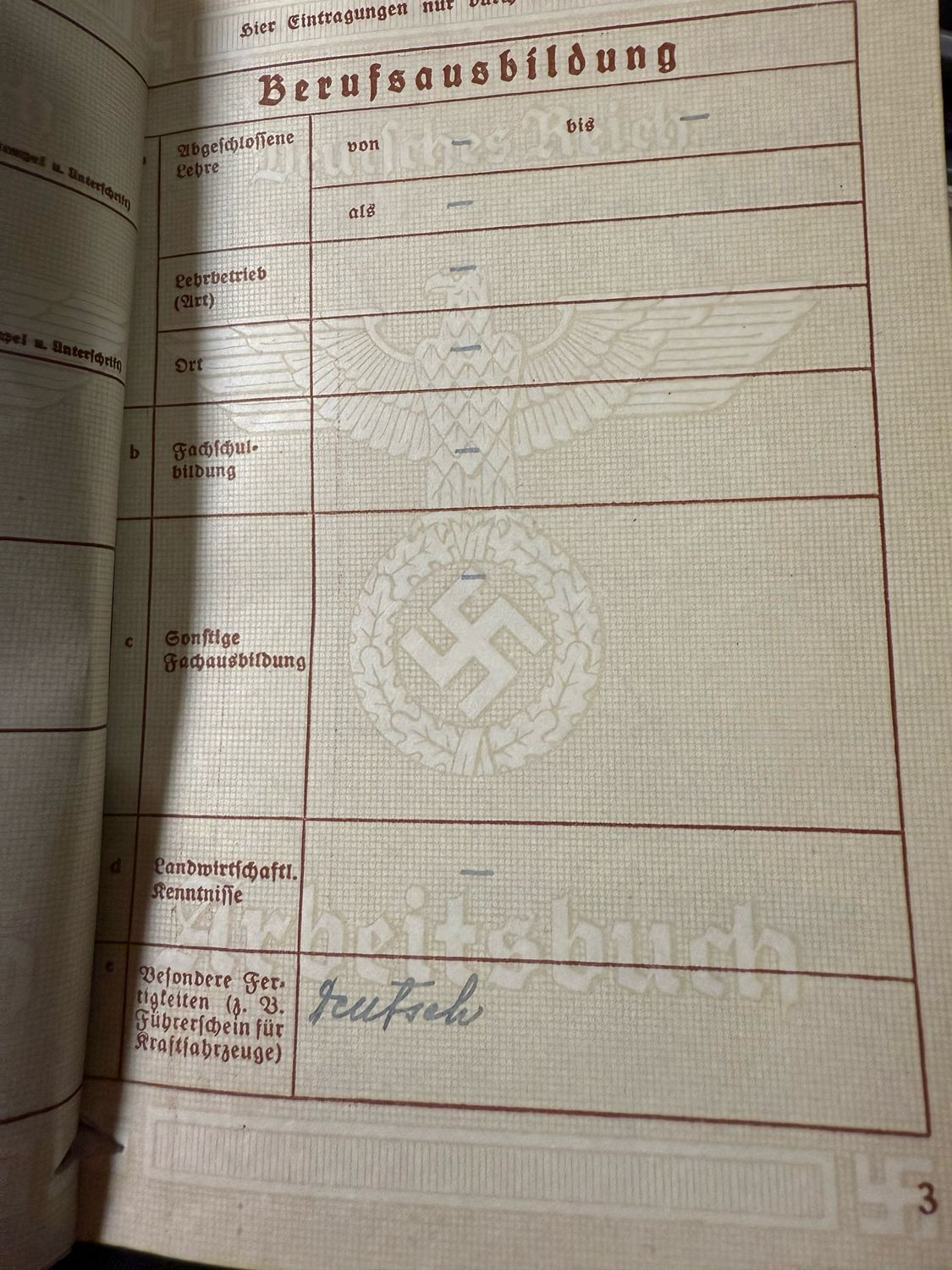 Z FACEBOOK AUCTION - GERMAN WW2 ARBEITSBUCH FOR POLISH SALES WOMAN &quot;NICHT REICHSDEUTSCHER&quot;, STARTING BID $12 *