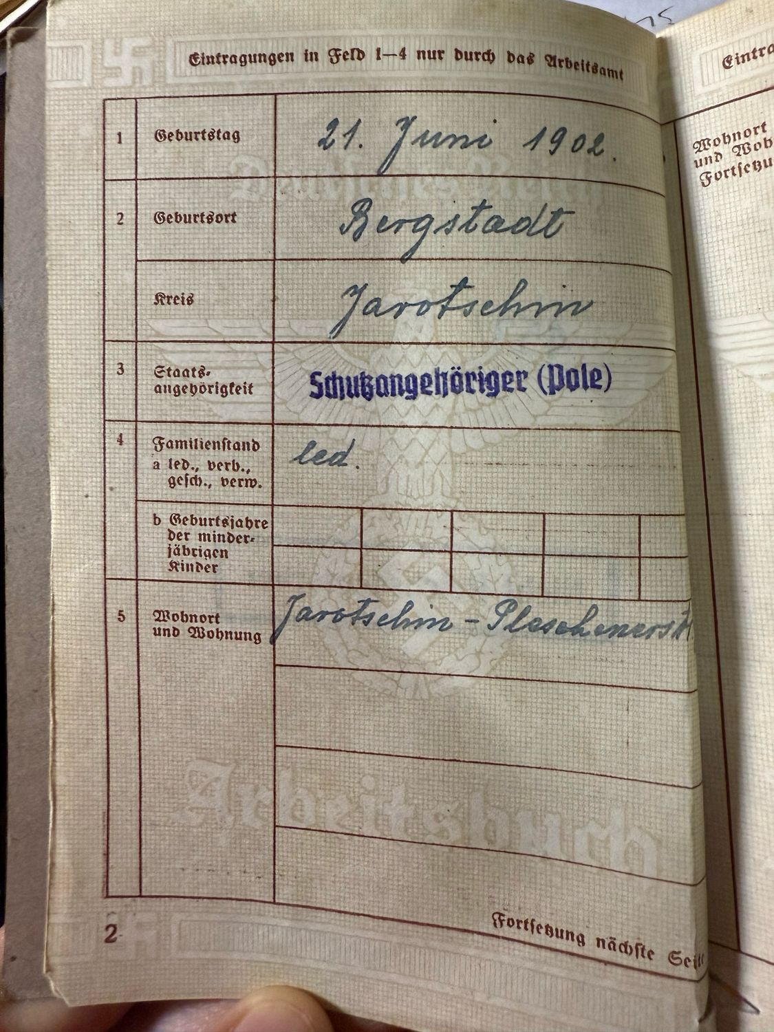Z FACEBOOK AUCTION - GERMAN WW2 ARBEITSBUCH FOR POLISH SALES WOMAN &quot;NICHT REICHSDEUTSCHER&quot;, STARTING BID $12 *