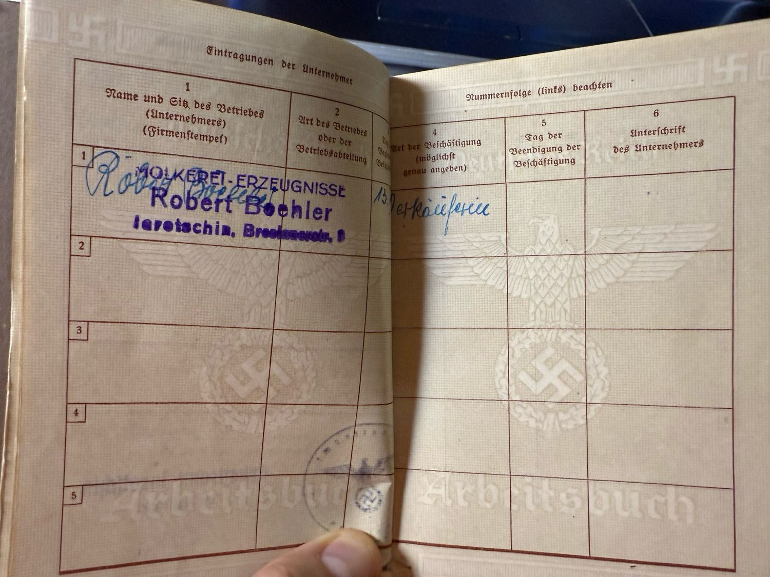 Z FACEBOOK AUCTION - GERMAN WW2 ARBEITSBUCH FOR POLISH SALES WOMAN &quot;NICHT REICHSDEUTSCHER&quot;, STARTING BID $12 *