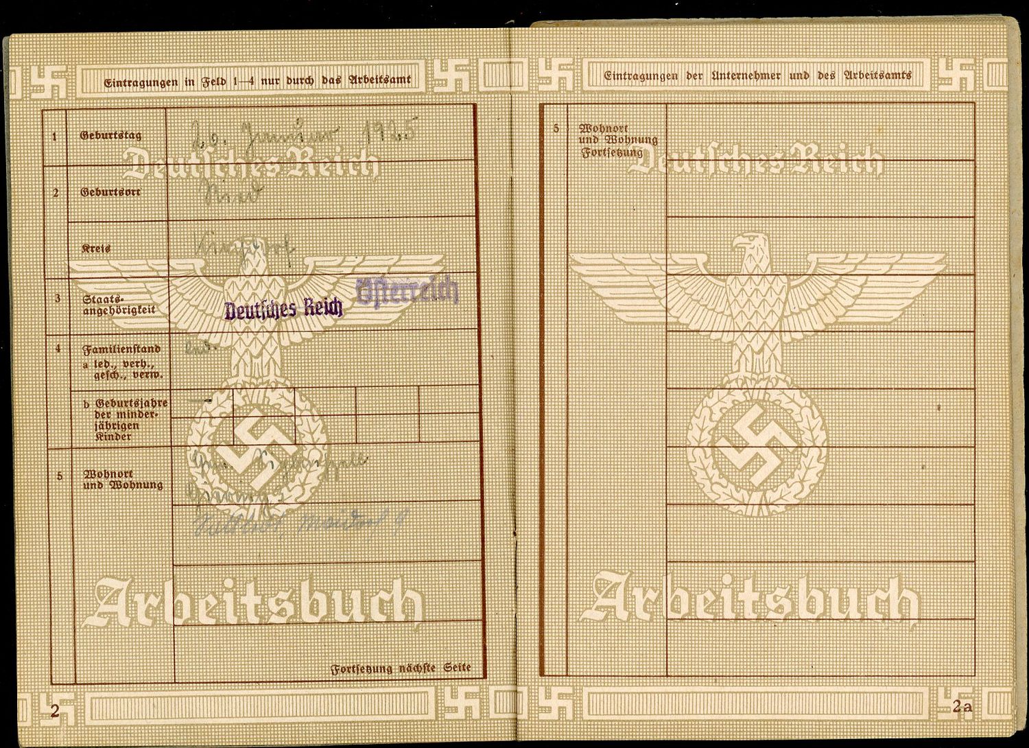 Z FACEBOOK AUCTION - German WW2 Arbeitsbuch For Woman, Still Used After The War + Late 1940s Work Record Card, STARTING BID $12 *