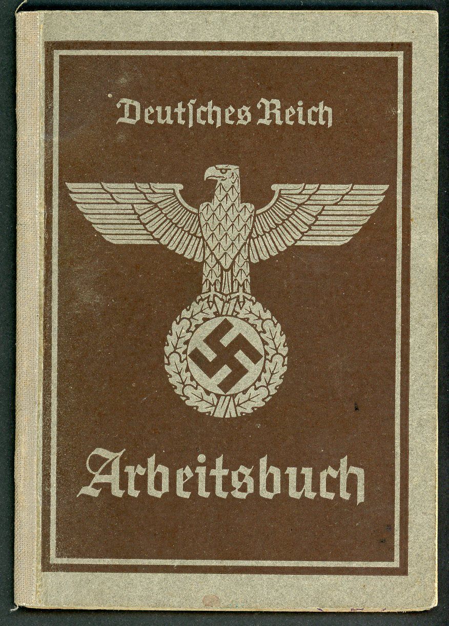 Z FACEBOOK AUCTION - German WW2 Arbeitsbuch For Woman, Still Used After The War + Late 1940s Work Record Card, STARTING BID $12 *