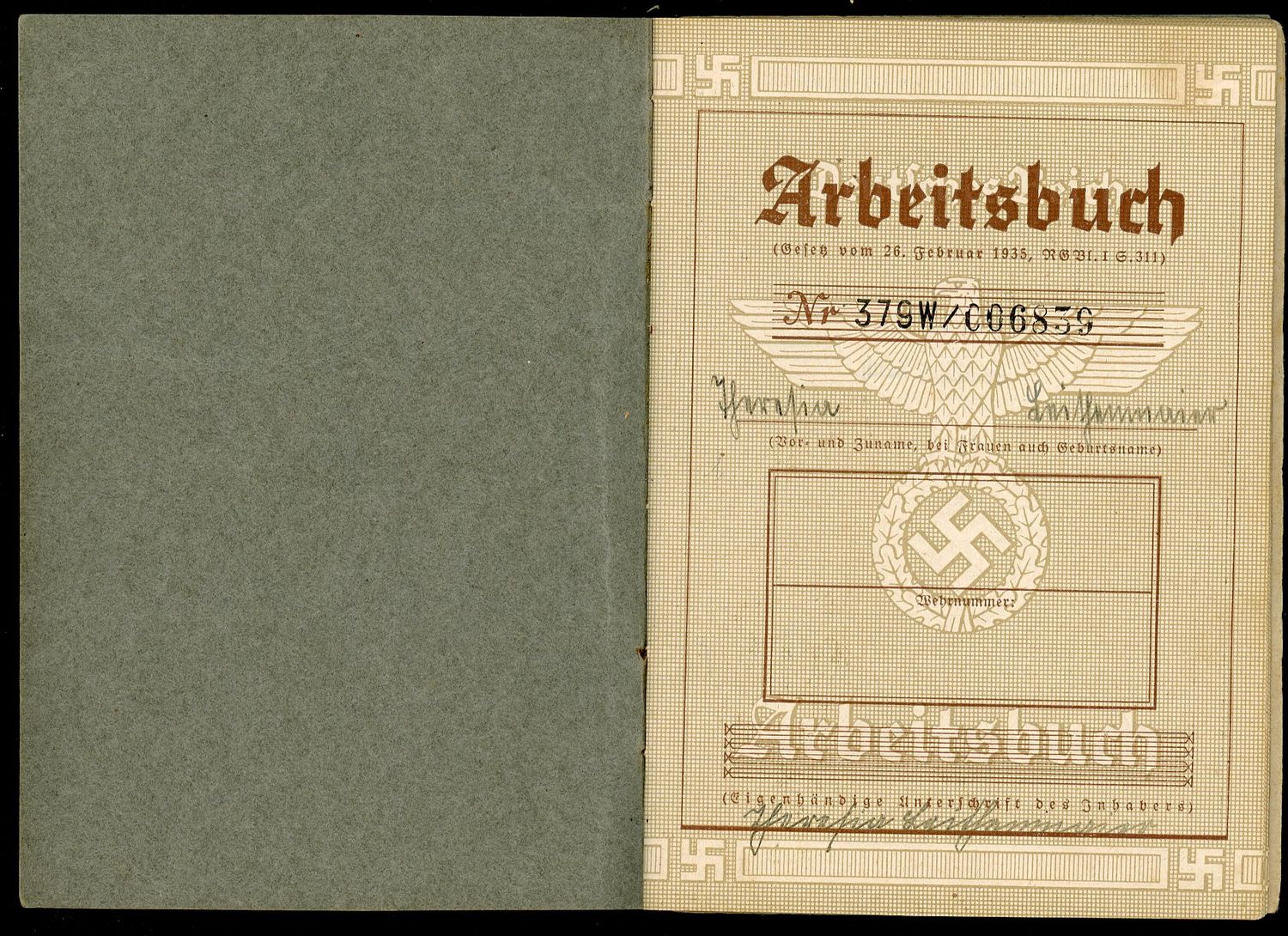 Z FACEBOOK AUCTION - German WW2 Arbeitsbuch For Woman, Still Used After The War + Late 1940s Work Record Card, STARTING BID $12 *