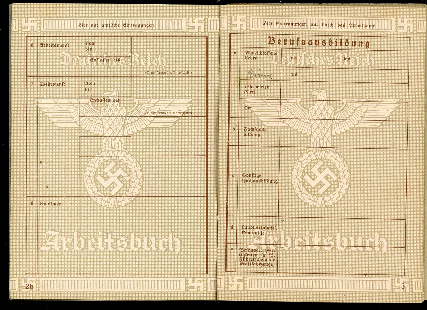 Z FACEBOOK AUCTION - German WW2 Arbeitsbuch For Woman, Still Used After The War + Late 1940s Work Record Card, STARTING BID $12 *