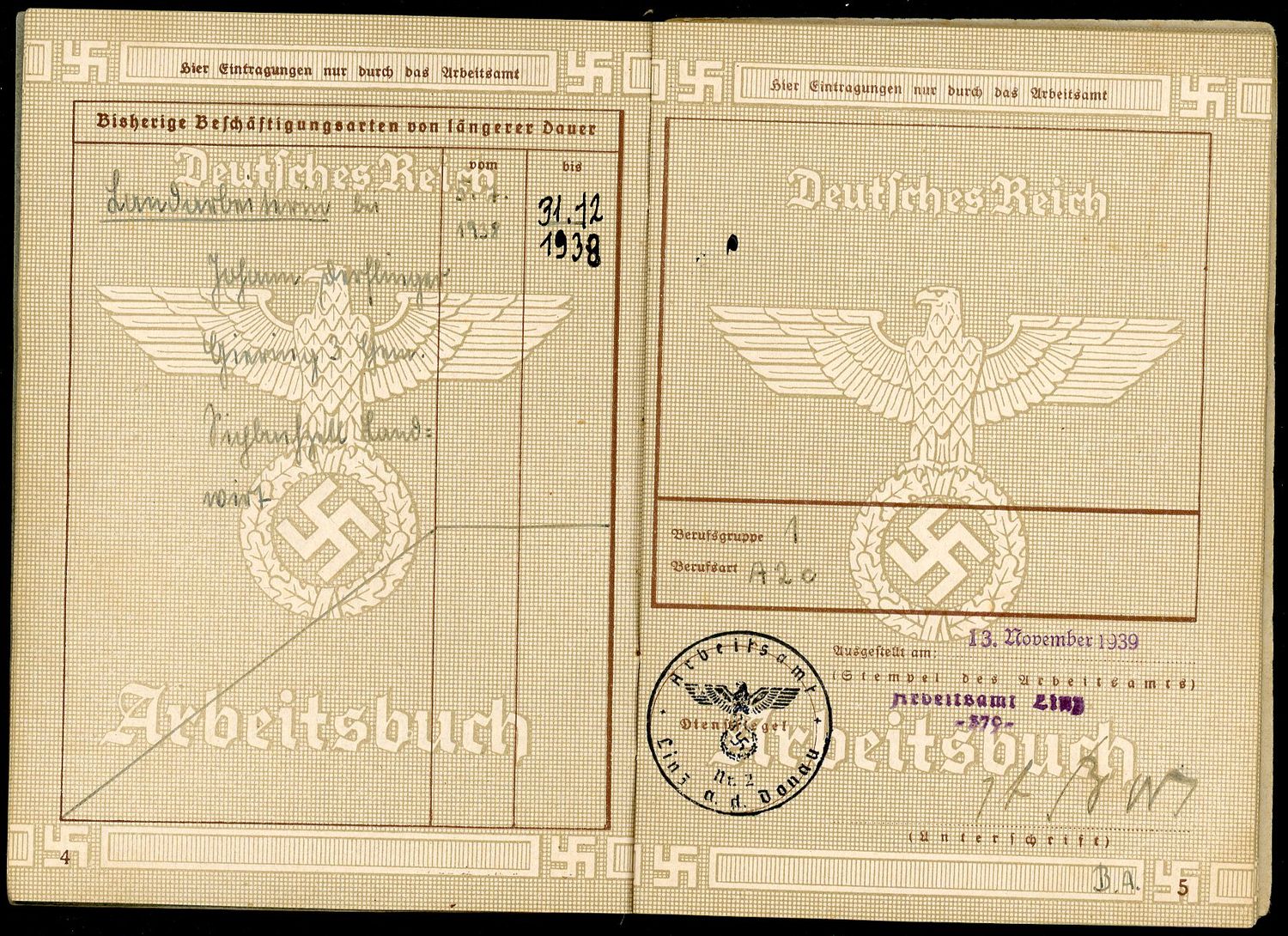 Z FACEBOOK AUCTION - German WW2 Arbeitsbuch For Woman, Still Used After The War + Late 1940s Work Record Card, STARTING BID $12 *