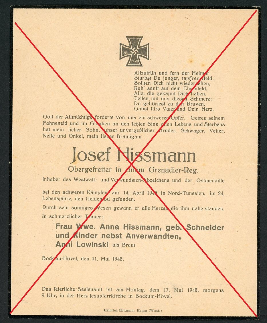 Z FACEBOOK AUCTION - German AFRIKA KORPS Soldier Death Notice + Letter From Unit Officer, STARTING BID $5