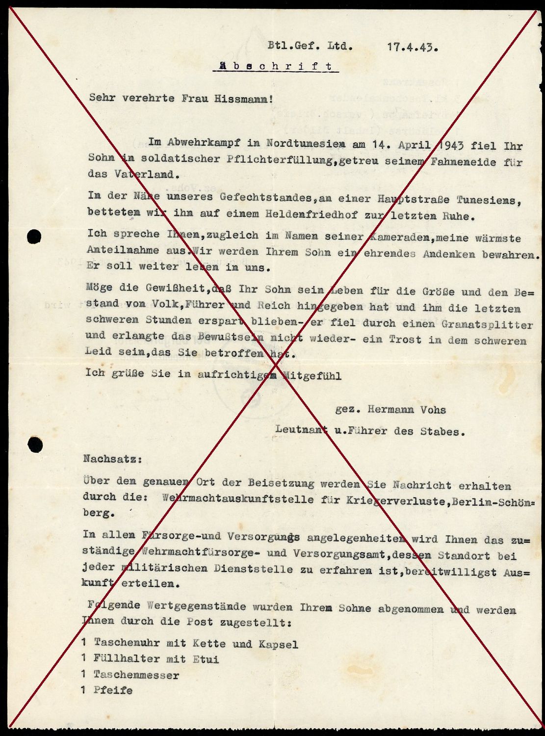 Z FACEBOOK AUCTION - German AFRIKA KORPS Soldier Death Notice + Letter From Unit Officer, STARTING BID $5