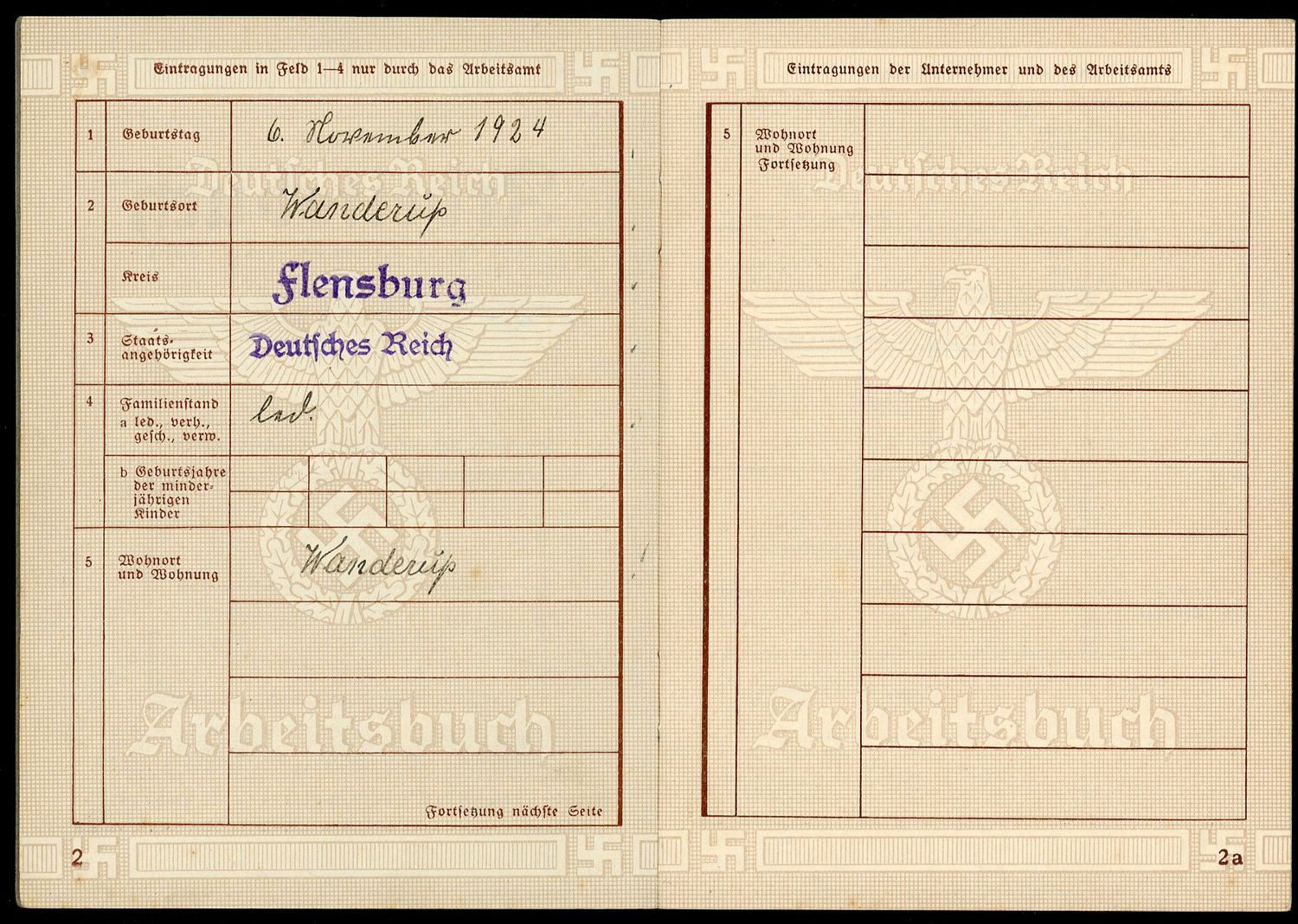 Z FACEBOOK AUCTION - 2nd Pattern German WW2 Arbeitsbuch For Teenager Working From 1940 - 1943, STARTING BID $12 *