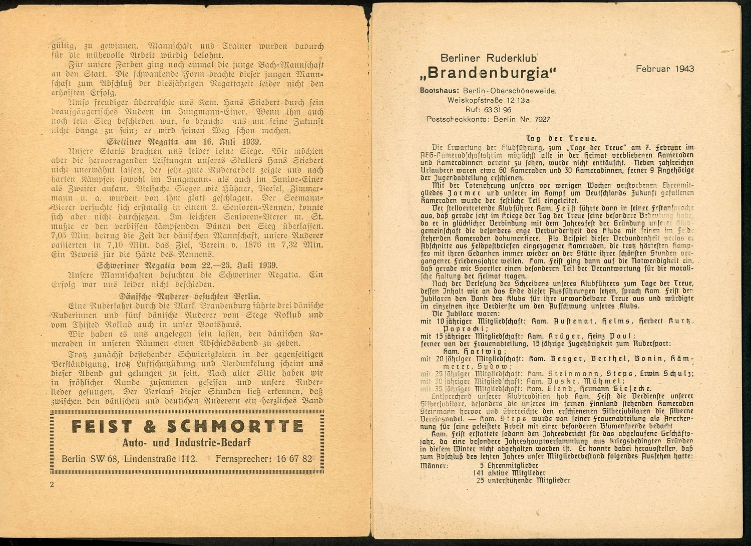 Z FACEBOOK AUCTION - German Berlin Rowing Club Newsletter August 1939 Sport Eagle &amp; Swaz, Starting Bid $5