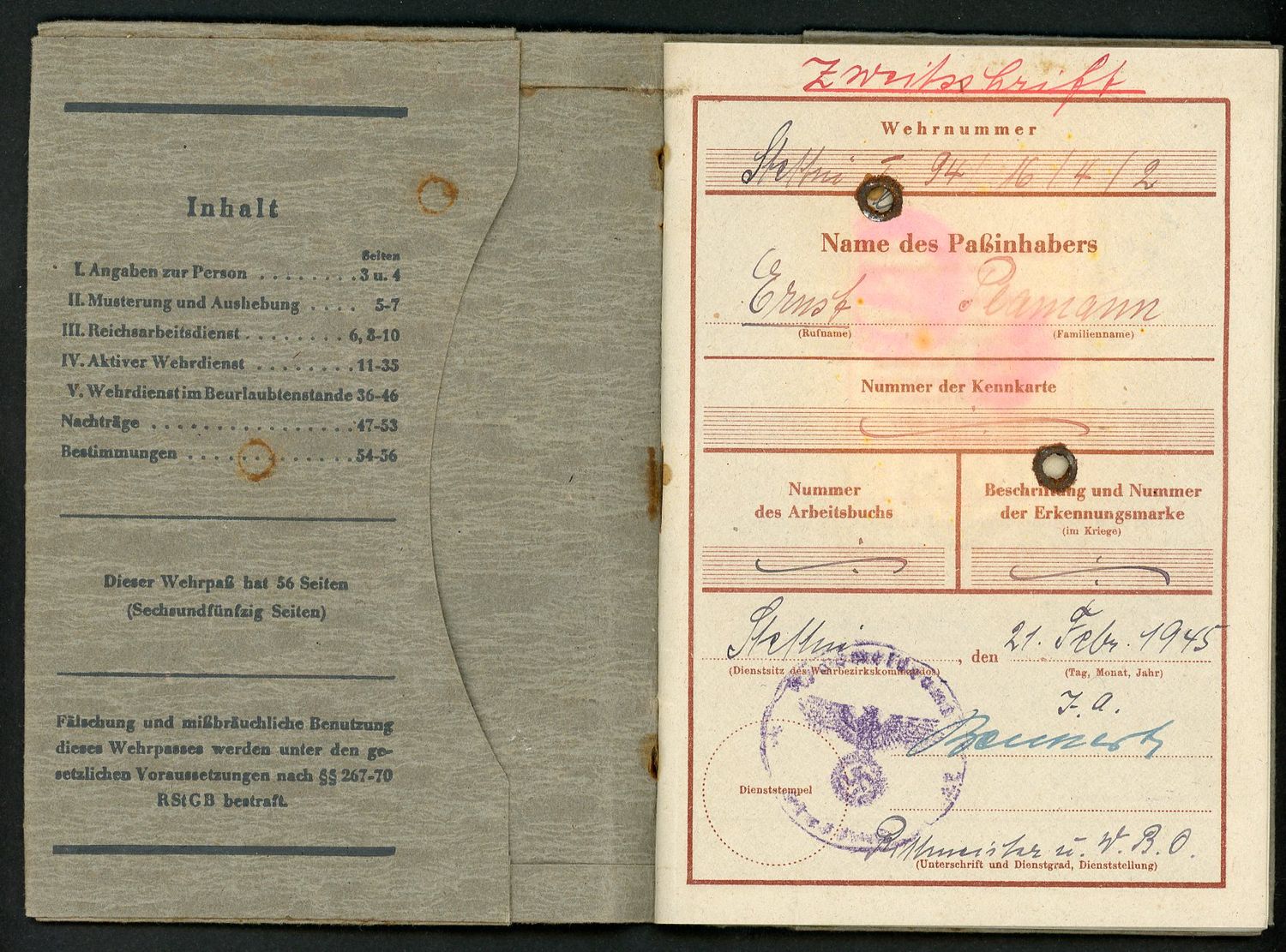 Z FACEBOOK AUCTION - German WW2 Wehrpass &amp; Document Lot, WW1 EK2, Kennkarte, Ration Cards &amp; More, STARTING BID $25 *