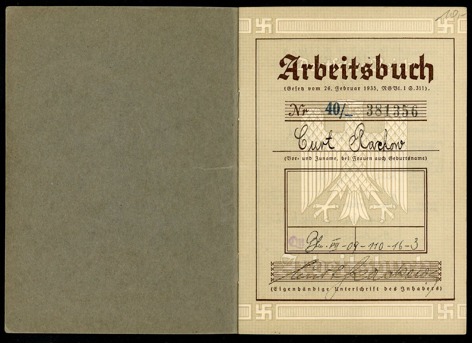 Z FACEBOOK AUCTION - German Arbeitsbuch, 1st Pattern, Worked For Siemens, Industrial 1935-39, STARTING BID $12  *