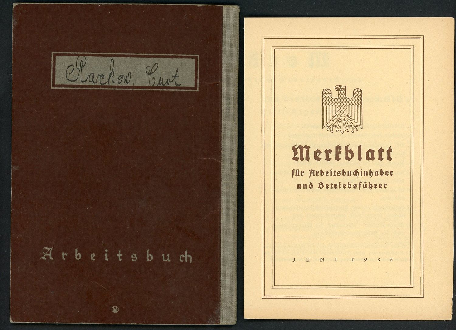 Z FACEBOOK AUCTION - German Arbeitsbuch, 1st Pattern, Worked For Siemens, Industrial 1935-39, STARTING BID $12  *